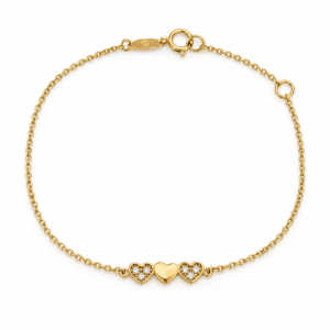 delicate gold heart bracelet on white