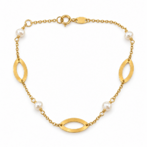 gold marquise bracelet with ivory pearls