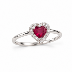 heart shaped ruby halo ring