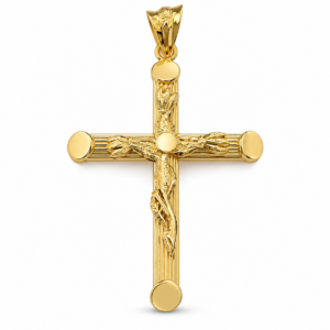 premium fluted yellow gold cross pendant