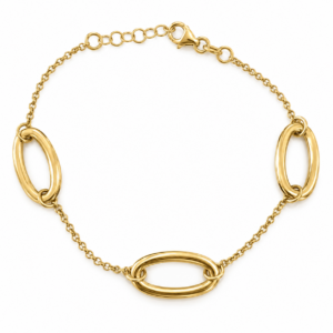 three link gold bracelet on white