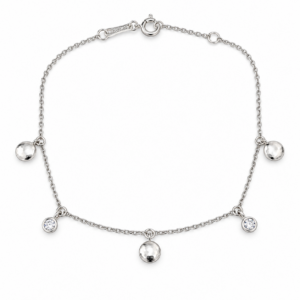 white gold bracelet with five charms