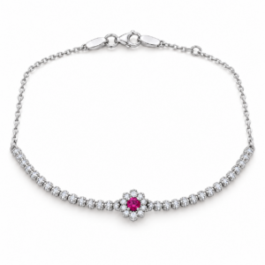 white gold bracelet with magenta flower