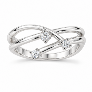 white gold three diamond crossover ring 1