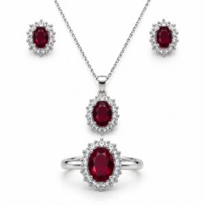 white metal wine red jewelry set